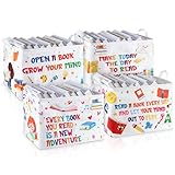 Domensi 4 Pcs Collapsible Cartoon Reading Book Storage Kids Book Basket for Nursery Room Classroom Library Rectangle Storage Bin Classroom Bedroom Closet Storage