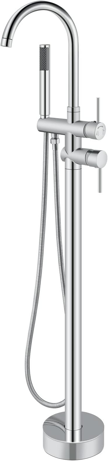 Aolemi Floor Mount Bathtub Faucet Freestanding Tub Filler Standing High Flow Shower Faucets Shower Mixer Taps, Swivel Gooseneck Spout with Cylinder Handheld Polish Chrome