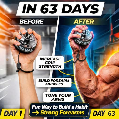 Image of Gyro Ball Wrist Strengthener Power Ball with Stainless Steel Core | Hand Grip Trainer | Forearm Exerciser | Finger Strength Trainer for Workout | Rehabilitation & Stress Relief