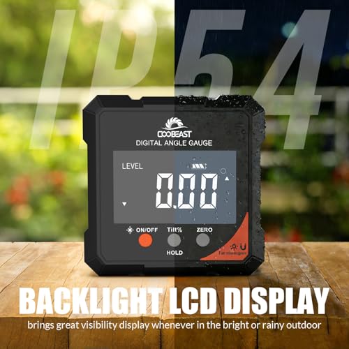 Image of 4-Side Digital Angle Finder Digital Level Magnetic Laser Gauge Rechargeable | 4-side magnetic base backlit display Compact inclinometer for woodworking table saw construction carpentry gift for men black