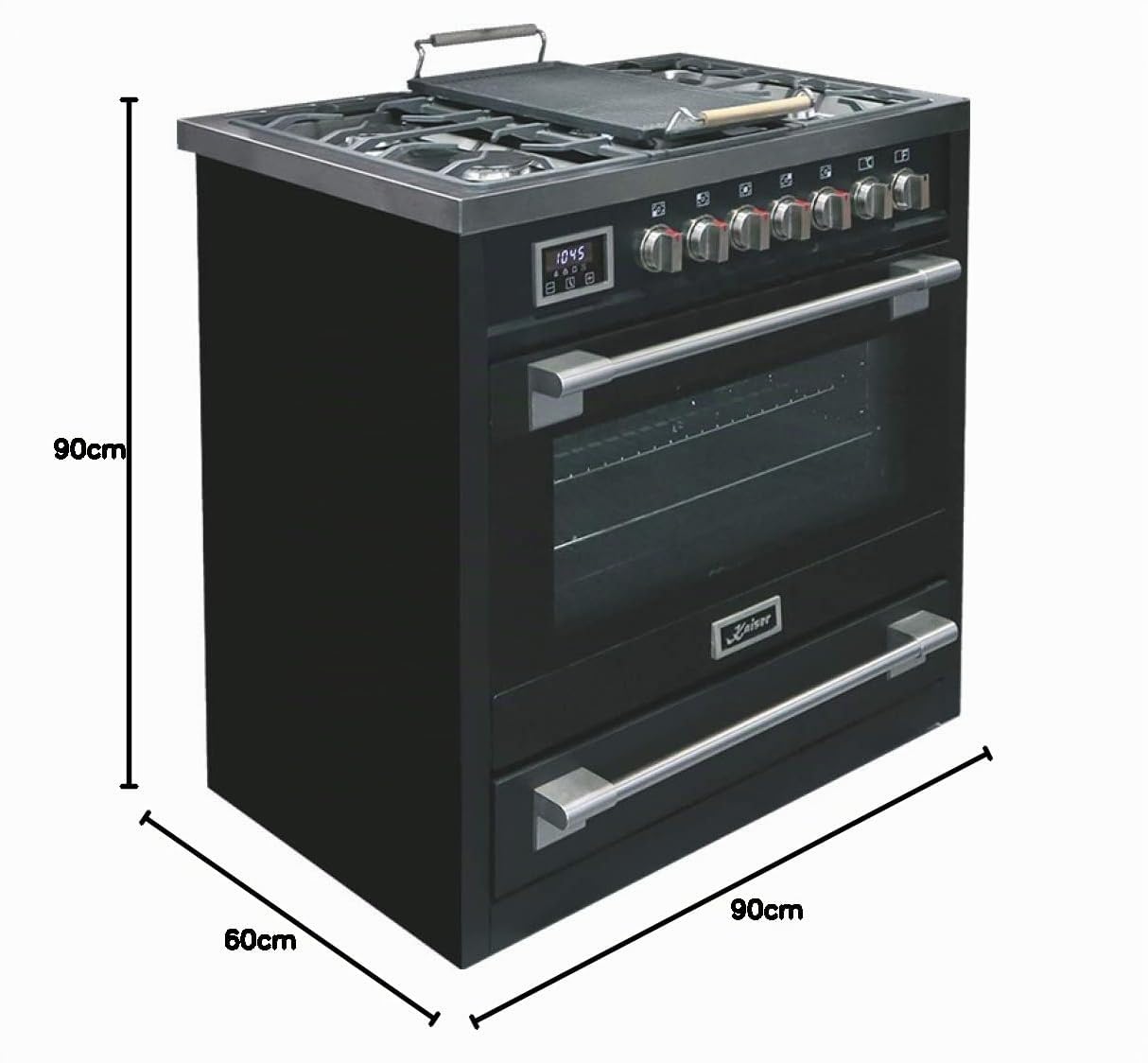 Kaiser HGE 93505 S Electric Gas Cooker 90 cm / Electric Oven / Cooker / 115L / Gas Hob 4.5 KW WOK / 8 Function / Self-Cleaning / Natural Gas and Propane Possible / Luxury Quality