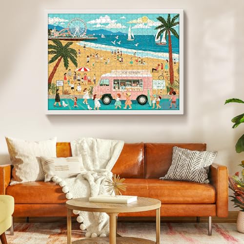 Rompecabezas de 500 piezas para adultos: escena nostálgica de playa y camión de helados, rompecabezas de puzle jigsaw con tema costero, actividad familiar desafiante, ideal como decoración mural o regalo para amantes de los puzles miniatura 7