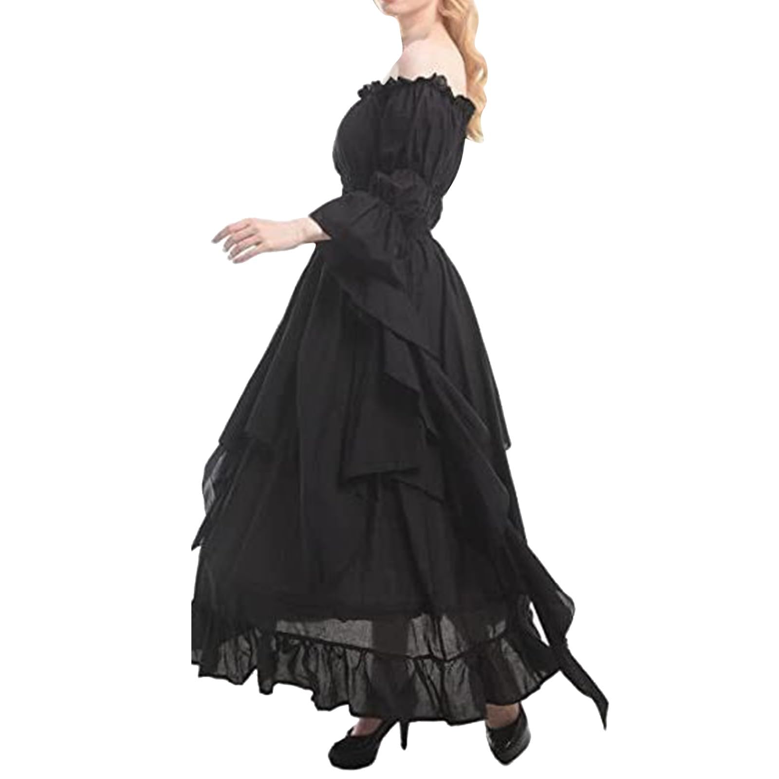 Robe de cour en tunique médiévale noire à la coupe chic et aux finitions soignées