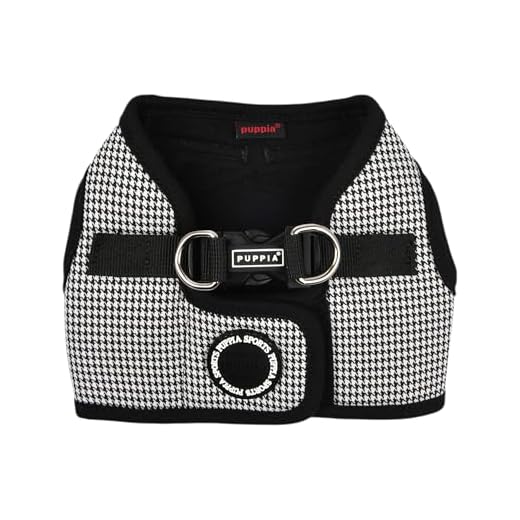 Best Designer Dog Harness Available in 2024 | Dog Harness Puppia Amatus Dog Vest Harness B (Step-in) Fashionable Houndstooth Pattern Spring Summer Harness for Small and Medium Dogs, Black, Large