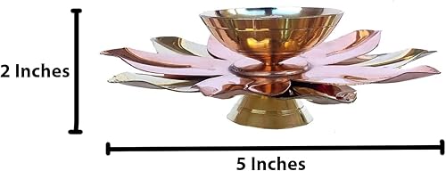 Miniatura 3 de Latón puro y cobre Kamal Lotus forma de flor Diya Puja lámpara hindú Pooja artículo Diyas Deepak lámpara de aceite 6 a 4 pulgadas (5 pulgadas)