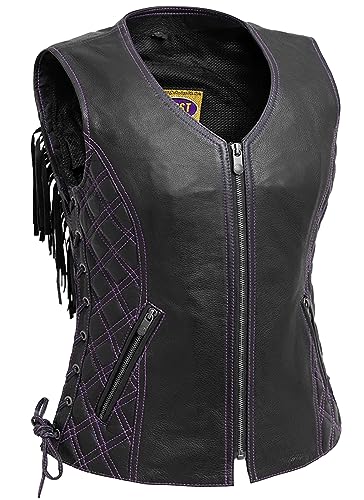 First Mfg Co - Bandida - Women's Motorcycle Biker Riding Black Leather Vest - Medium - Conceal Carry Pockets