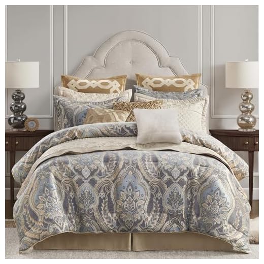 Croscill Julius Luxe Chenille Jacquard Damask Comforter Set, California King, Blue/Grey 4 Piece