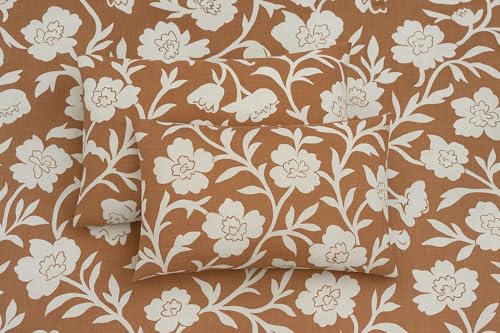 Image of Elastic Fitted Bedsheets with 2 King Size Pillow Covers | Double Bed with All Around Elastic, Size 72 x 78 x 8 Inches (Brown White Floral)