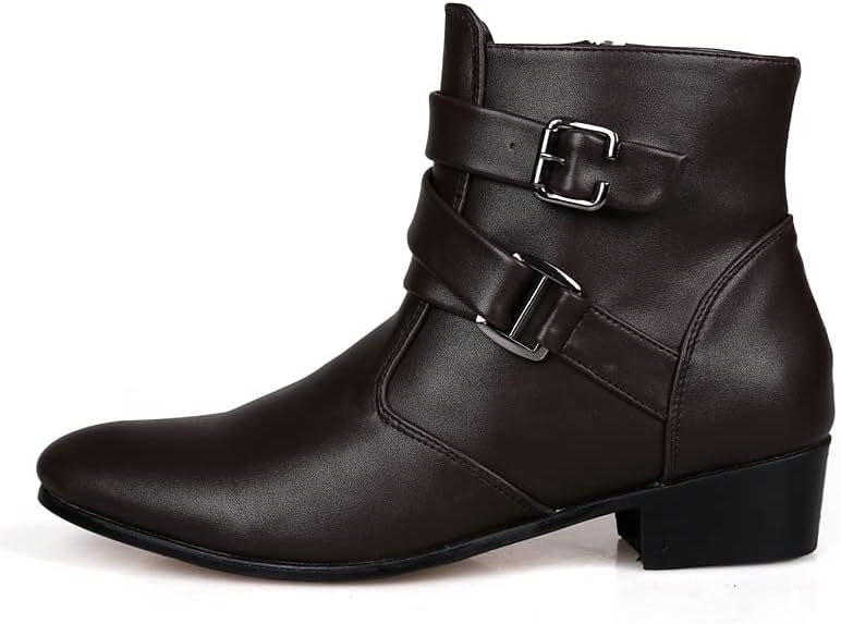 MGGMOKAY Men's Chelsea Boots Leather Shoes Casual Dress Ankle Boot With Buckle Side Zipper - Image 3