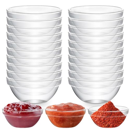 Lot De 20 Bols En Verre Transparent,Petits Bols En Verre 75 ml,7.5 cm De Diamètre - Parfaits Pour Sauces,Dips,Desserts,Tapas Et Buffets,Faciles A Nettoyer,Compatibles Lave-Vaisselle Et Micro-Ondes
