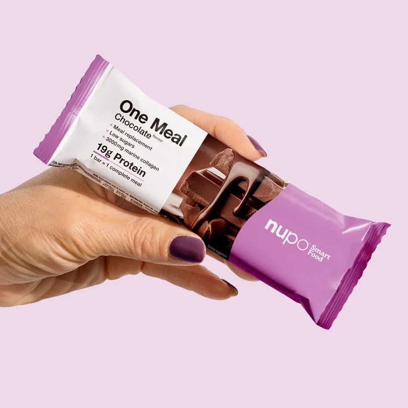 NUPO One Meal Bar – Cioccolato | Gustosa barretta sostitutiva per una dieta equilibrata | Aiuta con la perdita di peso | Ricco di proteine | Con 3000 mg di collagene | 24 vitamine e minerali | 15 x 60