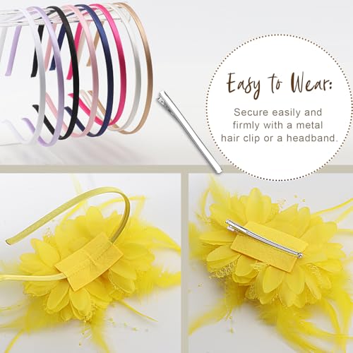 Image of DRESHOW Womens Fascinators Hats Tea Party Hats for Women Pearl Lace Feather Hat Vintage Derby Hats for Wedding Cocktail
