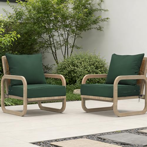Image of 24x24 Outdoor Chair Cushions Set of 4, Waterproof Deep Seat Cushions for Patio Furniture with Removable Cover, Fade Resistant 4'' Outdoor Seat Cushion w /Ties&Handle for Sofa Loveseat, Dark Green