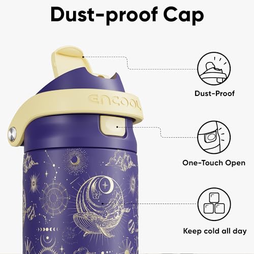 Image of ENCOOL Leakproof Insulated Water Bottle with Straw Dual-Sip Water Bottle Bag-Safe Design for Work, Commute & Gym - Keeps Drinks Cold All Day, 24 oz, Astral Chart