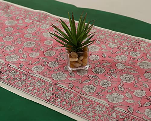 Image of Ravaiyaa - Attitude is everything Cotton Hand Block Printed Table Runner Bed Runner Table Bed Decor (Pink Floral)