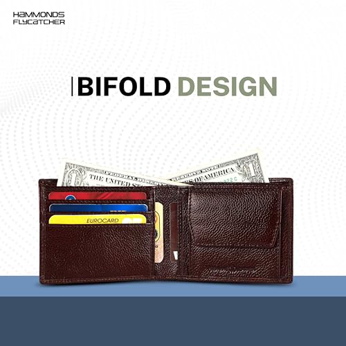 HAMMONDS FLYCATCHER Genuine Leather Wallet for Men - RFID Protected Leather Purse for Men, Money Purse for Men, Bi-Fold Wallet - 6 Card Slots, 1 Card Case, Coin Pocket, Hidden Pockets - Brown (Image - 5)