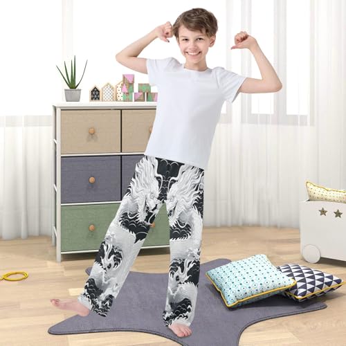 Pajama Pants White Chinese Dragon Long Sleep Pants Lounge Bottoms3