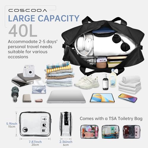 Lightweight Ryanair Carry on Bag 55x40x20 cm Personal Item Bag for Airlines, 45L Foldable Travel Duffel Bag for Women Men, Waterproof Weekender Overnight Hospital Bags for Labor and Delivery3