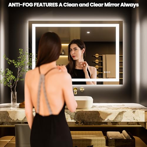 Image of LOAAO 40 inchx28 inch LED Bathroom Mirror with Lights, Anti-Fog, Dimmable, Backlit + Front Lit, Lighted Bathroom Vanity Mirror for Wall, Memory Function