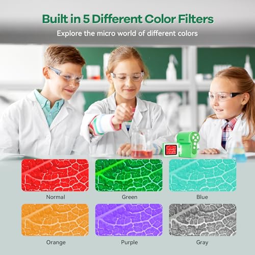 Image of Hideal HP20 IPS Microscope for Kids: [3-in-1] [Easy and Fun] 2 inch Portable Handheld Microscope Miniscope, Pocket Mini Scope Educational Science Kit, Christmas Birthday Gifts for Kids, 32GB, Green