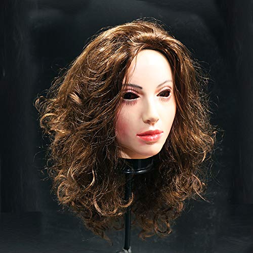 HENGYUTOYMASK Realistic Latex Female Mask Celebrity Woman Face Rubber Mask with Wig Halloween Christmas Crossdressing Sissy Costume Party