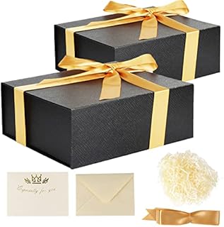 Gift Box with Lid Black Magnetic Close Big Decorative Boxes for Christmas Thanksgiving Birthday Wedding Bridesmaid with Gift Card, Envelope, Ribbon, Shredded Paper Filler 8.27