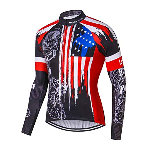 Cycling Jersey Long Sleeve Mens Mountain Bike Jersey Zip Shirts Road Bicycle Clothing Riding Sports Racing MTB Tops for Male Bouse Fall Autumn Spring Quick Dry Black Size XXL