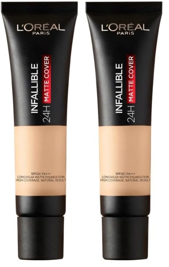 Image of L'OREAL PARIS Liquid Foundation, Waterproof, Sweatproof And Heatproof, Oil-Control, Infallible 32H Matte Cover, 125 WARM UNDERTONE, 30 Ml (Pack of 2)