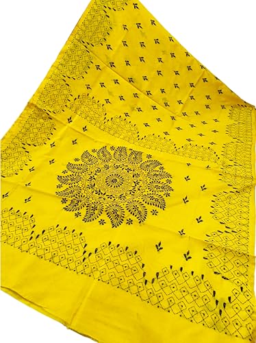Image of SHRISTI CLOTHINGS Women's Hand Embroidered Cotton Silk Kantha Stitch Saree with Blouse Piece (SB4200924 YELLOWD94)