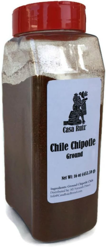Chipotle Chile Powder - Casa Ruiz Brand - 1 lb (16 Oz) Jar - Ground Mexican Chipotle Chili Powder - Ground Smoked Jalapeno - Smoky Sweet Medium Heat - Chile Chipotle Molido