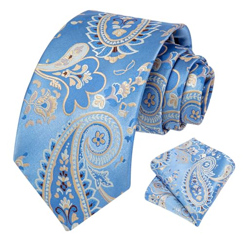 Image of HISDERN Ties for Men Paisley Floral Tie Handkerchief Classic Woven Business Formal Necktie and Pocket Square Set Wedding