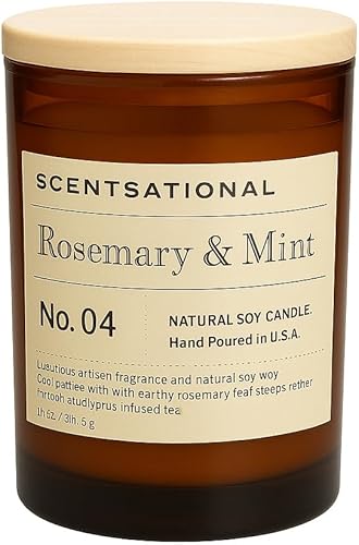 Scentsational Vela de soya natural con fragancia de romero y menta Vertida a mano en los Estados Unidos