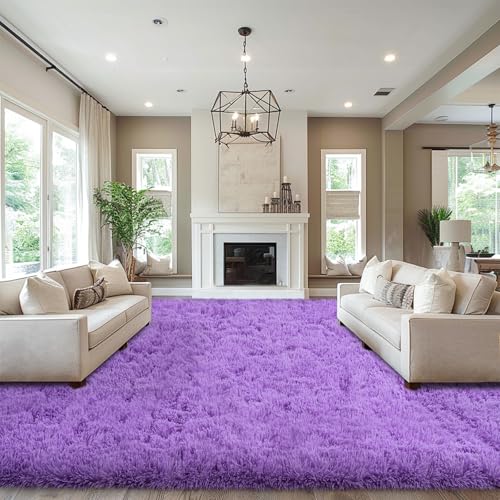 Area Rugs 9x12 Living Room, Large Fluffy Area Rugs for Bedroom, Soft Carpet Shag Kids Room Rug, Non-Slip Fuzzy Rugs Indoor (Purple, 9ft x 12ft)
