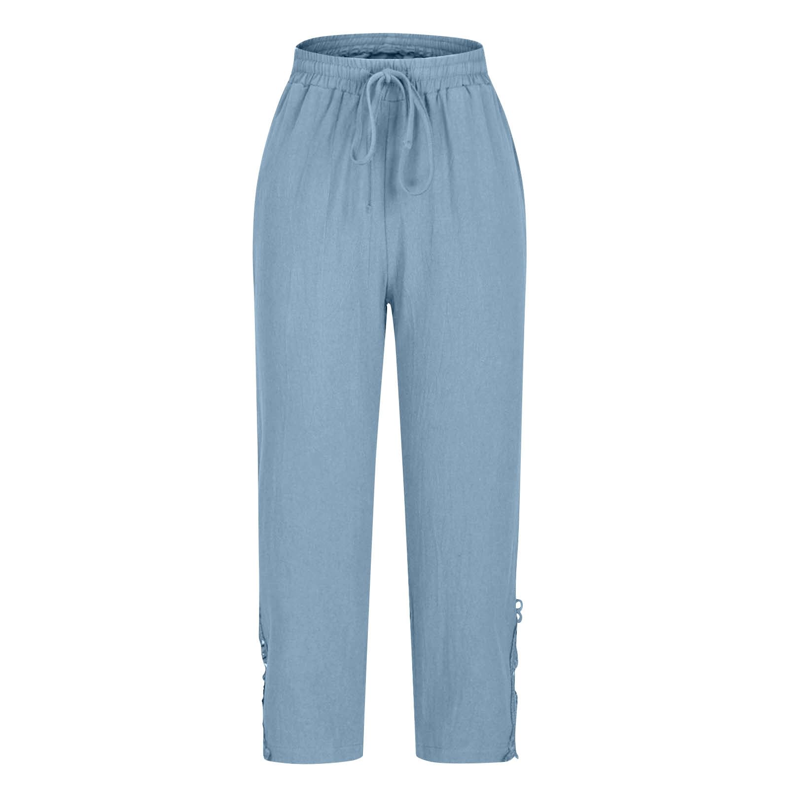 Lace Boho Linen Pants for Women 2026 Summer Lightweight Gauze Pants Elastic Waist Beach Travel Trousers with Pockets - 5