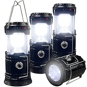 XTAUTO Collapsible Portable Led Camping Lantern Lightweight Waterproof Solar Usb Rechargeable Flashlight Survival Kits For Indoor Outdoor Emergency Light Power Outages Hiking Hurricane 4-Pack,White