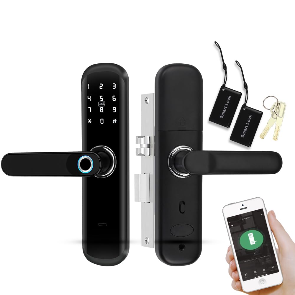Serrure de porte intelligente avec poignée, serrure électronique biométrique 5 en 1, empreinte digitale, mot de passe, accès par clé de carte à puce, écran tactile, pour la maison, le