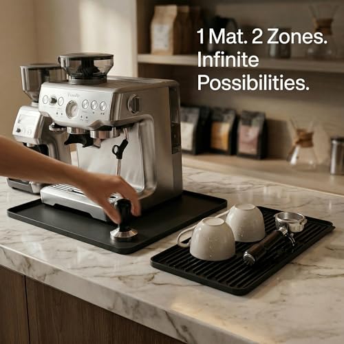 Image of Silicone Coffee Mat for Countertop, 16x16 inch Heat Resistant Espresso Machine Mat, Non-Slip Coffee Bar Mat with Detachable Drying Area and Raised Edge, Waterproof Station Pad - Black