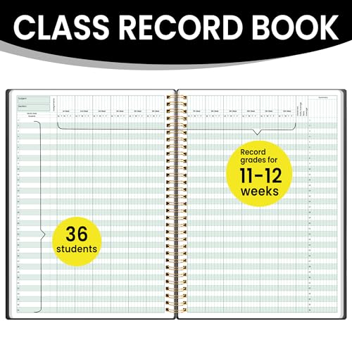 SUNEE Teacher Class Record Book for 11-12 weeks, 36 Names, 8.5x11 Inch, 104 Pages (52 Sheets), 100gsm Thick Paper, Larger Grade Recording up to 36 Students with Water-Resistant Plastic Cover, Black - Image 3