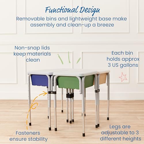 Image of ECR4Kids 4-Station Sand and Water Adjustable Play Table, Sensory Bins, Earthtone