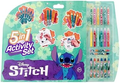 Disney Stitch 5-in-1 Colouring Set for Children, Large Creative Set with 35 Colouring Pages and 40 Stickers, Includes Colouring Pencils, Felt Tip Pens and Wax Crayons, Gift from 3 Years image 5