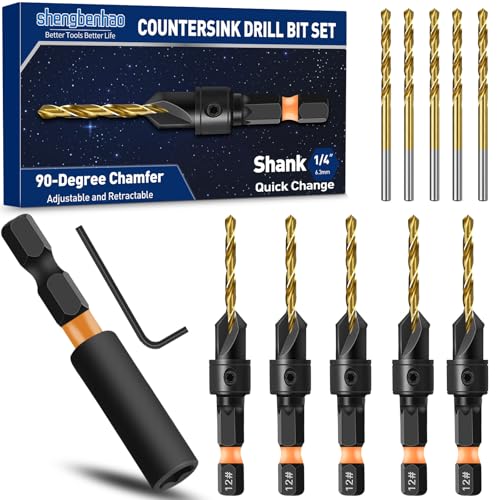 shengbenhao #12 Countersink Drill Bit Set for Wood 12Pcs Adjustable