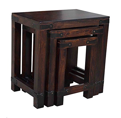 Image of Custom Decor Gibson Brown Solid Wooden Nesting Tables Set of 3 - Dark Walnut