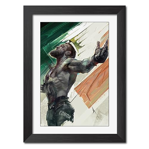 Image of TenorArts Conor McGregor MMA Poster Frame Fighter Laminated Photo Framed Painting with Matt Finish Black Textures (12 inches x 9inches)