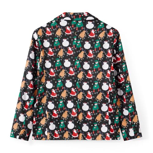 Men's Christmas Suit 3 Piece Slim Fit Xmas Printed Blazer Jacket Pant Vest Formal Dress Party Prom Outfits (#1-Black Snowman, M)3