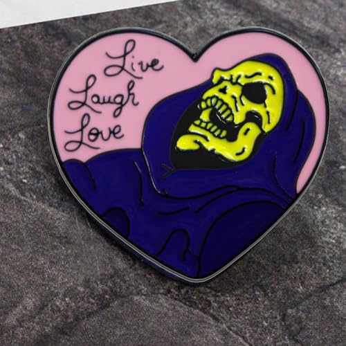 Image of 6 /12 /50 /100Pcs live laugh love Lapel Pins Bulk - Metal Horror Skeleton Heart Cool Funny Brooch Badge Pin Gifts