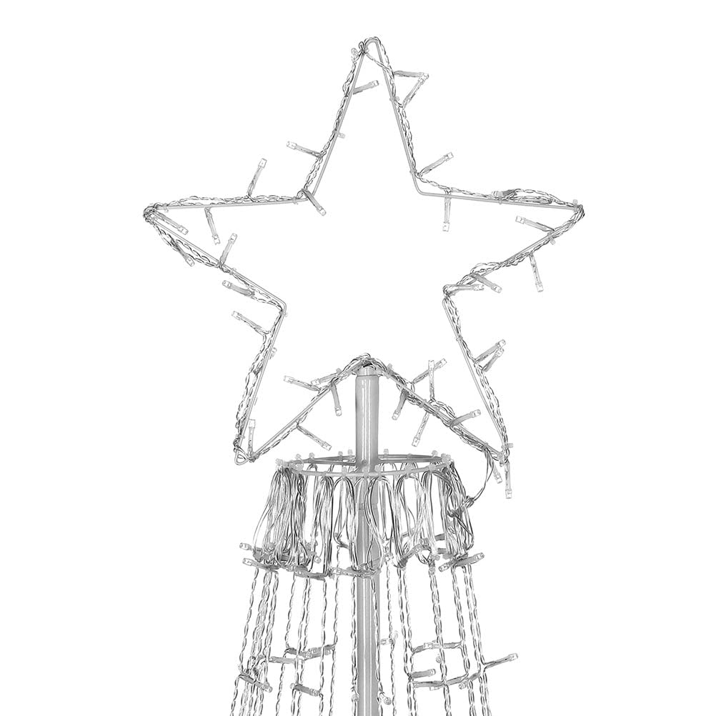 Bakaji Albero di Natale Luminoso Altezza 224cm con 592 Luci Controller 8 Giochi di Luce Struttura in Metallo Base 80cm Puntale a Stella Decorazioni Natalizie Interno Esterno IP44 (Cold White)