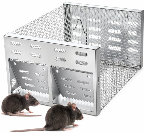 Humane Rodent Trap for Indoor & Outdoor Use Automatic Multi-Catch Metal Cage with Double One-Way Doors Reusable Live Trap for Mice Chipmunks & Small Animals