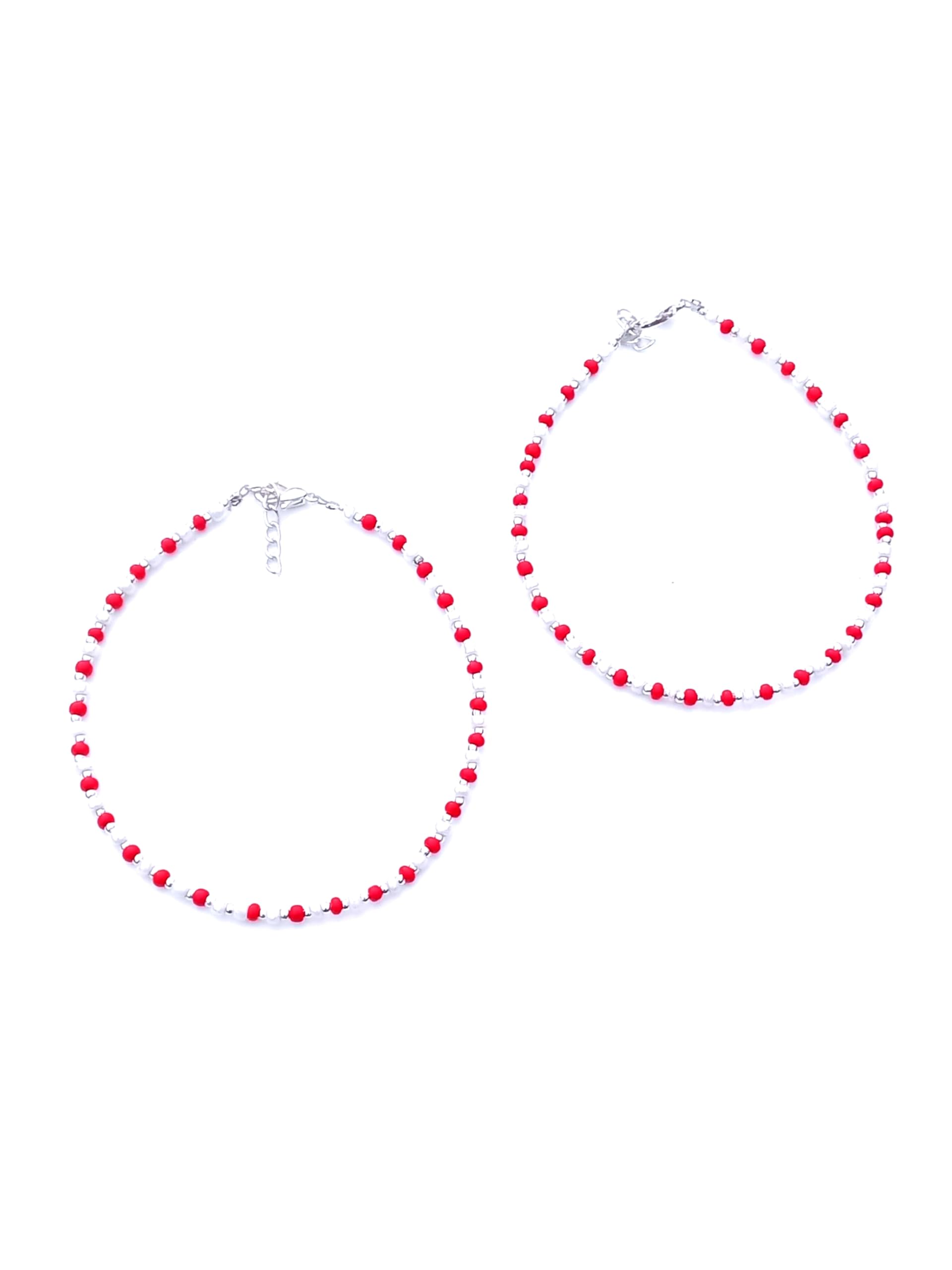 SHILPMART Colourful Beads Anklets for Women - Handmade Boho Foot Anklet, Adjustable Minimalist Summer Beach Foot Chain Anklets Surfer Jewellry gifts (Red + White) (B0CHZCKGRJ) Amazon Price History, Amazon Price Tracker