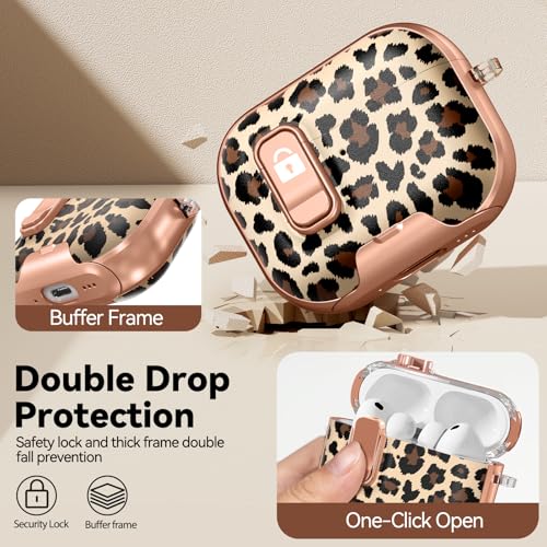 Image of for AirPods Pro 3 Case 2025, with Safty Lock & Phone Stand for Floral AirPods Pro 3 Generation Case Cover for Women Girly, iPod Pro 3 Case with Keychain & Cleaner Kit - Leopard Print