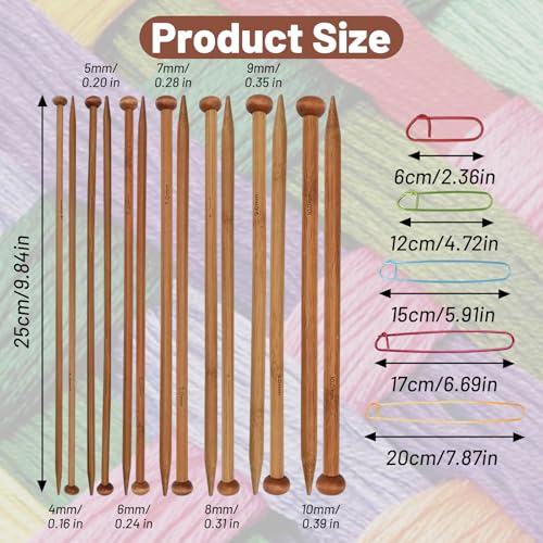 19 Pcs Bamboo Knitting Needles Set with Multiple Sizes, Natural Wooden Needles for Beginners and Experts, Complete Knitting Needle Set for Sweaters and Scarves - Image 2